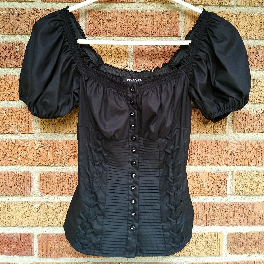 Vintage Puff sleeve Bebe corset top🖤